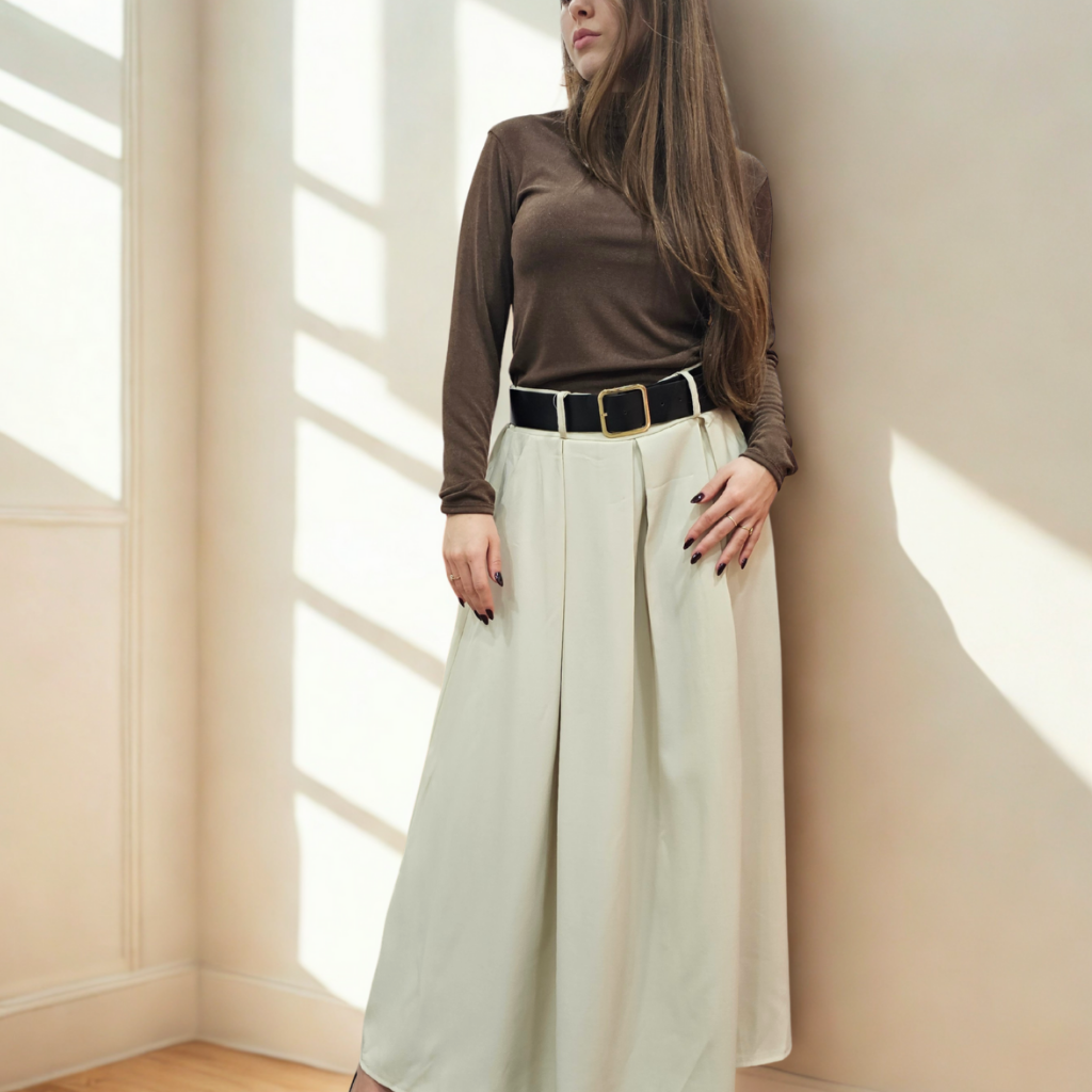 Dlouha ackova sukně svetle bezová siroka